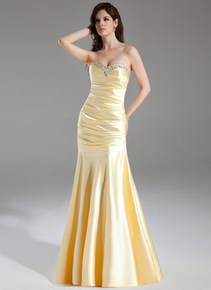 Robe de Bal de Promo Sirene Cœur Traine longue Charmeuse Robe de Bal de Promo avec Ondulé Brodé Pailleté (018004958)