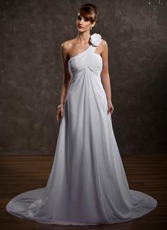 Robe de Mariée Empire Une epaule Traine courte Mousseline Robe de Mariée avec Ondulé Fleurs (002000574) Robe de Mariée Empire Une epaule Traine courte Mousseline Robe de Mariée avec Ondulé Fleurs (002000574)