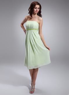 Empire Strapless Knee-Length Chiffon Charmeuse Maternity Bridesmaid Dress With Ruffle Beading (045022463)