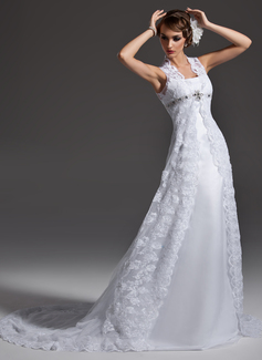 Robe de Mariée Ligne-A/Princesse Encolure carrée Traine courte Satin Dentelle Robe de Mariée avec Perlé (002001257) Robe de Mariée Ligne-A/Princesse Encolure carrée Traine courte Satin Dentelle Robe de Mariée avec Perlé (002001257)