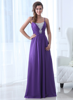 Avondjurken A-Lijn/Prinses Ronde Hals Vloerlengte Chiffon Avondjurken met Kraal (017017365)