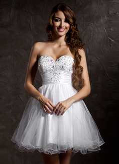 Ligne-A/Princesse Cœur Court/Mini Tulle Robe de soirée Alumnis avec Brodé (022020899)