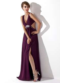 Formal Dresses Sydney Sheath V-neck Sweep Train Chiffon Evening Dress With Ruffle Beading (017004356) Formal Dresses Sydney Sheath V-neck Sweep Train Chiffon Evening Dress With Ruffle Beading (017004356)