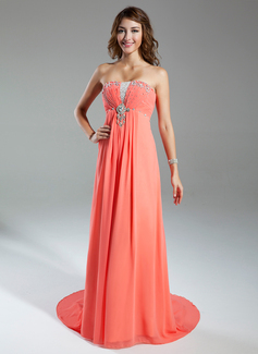 Robe de Bal de Promo Empire Cœur Traîne Watteau Mousseline Robe de Bal de Promo avec Ondulé Brodé (018015322)