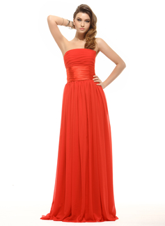Holiday Dresses Empire Strapless Floor-Length Chiffon Charmeuse Holiday Dress With Ruffle (020016066)