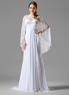 Avondjurken A-Lijn/Prinses Sweetheart Korte Sleep Chiffon Avondjurk met Roes (017022540)