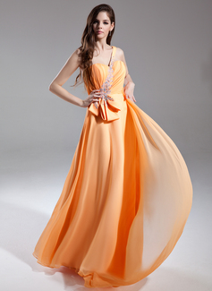 Robe de Bal de Promo Ligne-A/Princesse Une epaule Traîne Watteau Mousseline Robe de Bal de Promo avec Ondulé Brodé (018015597)