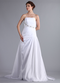 Robe de Mariée Ligne-A/Princesse Sans bretelles Traîne Chapelle Taffetas Robe de Mariée avec Ondulé Perlé (002026259) Robe de Mariée Ligne-A/Princesse Sans bretelles Traîne Chapelle Taffetas Robe de Mariée avec Ondulé Perlé (002026259)