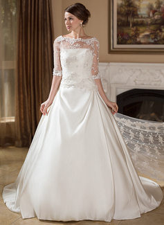 Robe de Mariée Ligne-A/Princesse Sans bretelles Traine courte Satin Robe de Mariée avec Ondulé (002004756) Robe de Mariée Ligne-A/Princesse Sans bretelles Traine courte Satin Robe de Mariée avec Ondulé (002004756)