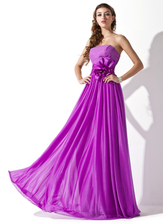 Cheap Prom Dresses A-Line/Princess Strapless Floor-Length Chiffon Charmeuse Prom Dress With Ruffle Beading Flower(s) (018013790)