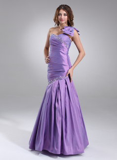 Robe de Bal de Promo Sirene Une epaule Longeur au sol Tafetta Robes de Bal de Promo avec Ondulé  Brodé (018002456)