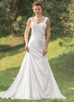 Robe de Mariée Ligne-A/Princesse Cœur Traine courte Charmeuse Robe de Mariée avec Ondulé (002000429)