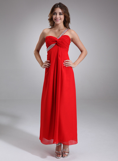 Robe de Bal de Promo Ligne-A/Princesse Une epaule Longueur cheville Mousseline Robe de Bal de Promo avec Ondulé Brodé (018016852)