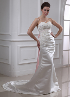 Robe de Mariée Coupe droite Cœur Traine courte Satin Robe de Mariée avec Ondulé Dentelle Echarpes Perlé (002011729) Robe de Mariée Coupe droite Cœur Traine courte Satin Robe de Mariée avec Ondulé Dentelle Echarpes Perlé (002011729)