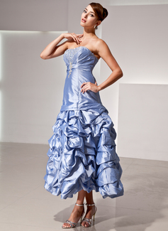 Cheap Prom Dresses A-Line/Princess Strapless Ankle-Length Taffeta Prom Dress With Ruffle Beading Sequins (018014425)