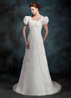 A-Line/Princess Strapless Sweep Train Satin Wedding Dresses (002000218)