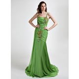 Sirene col en ondulé Traine courte Mousseline Robe de Bal de Promo avec Ondulé Brodé (018015804)