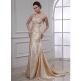 Coupe droite Cœur Traine courte Charmeuse Robe de Mariée avec Ondulé Dentelle Perlé (002011551)