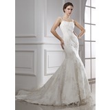 Sirene Traîne Chapelle Satin Tulle Robe de Mariée avec Dentelle (002015470)