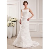 Sirene Col rond Traine longue Satin Dentelle Robe de Mariée (002019532)