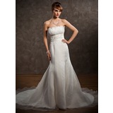 Empire Col roulé Traîne Chapelle Organza Satin Robe de Mariée avec Ondulé Dentelle Perlé (002001323)