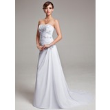 Ligne-A/Princesse Sans bretelles Traine courte Mousseline Robe de Mariée avec Ondulé Dentelle (002004166)