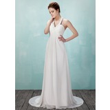 Empire Bretelles autour du cou Traine courte Mousseline Robe de Mariée avec Ondulé Perlé (002011555)