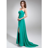 Empire Cœur Traine longue Mousseline Robe de Bal de Promo avec Ondulé Perles (018005042)