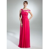 Ligne-A/Princesse Hors épaule Traine longue Mousseline Charmeuse Robe de Bal de Promo avec Ondulé Brodé (018015333)