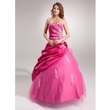 bal Col roulé Longeur au sol Taffetas Tulle Robe de Quinceanera avec Ondulé Dentelle Brodé Fleurs (021004655)