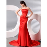 Gaine Cœur Traine courte Charmeuse Robes de Soirées avec Ondulé (017013995)