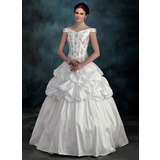 bal Hors épaule Longeur au sol Taffetas Robe de Mariée avec Perlé Fleurs (002012128)