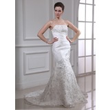 Sirene Sans bretelles Traine longue Organza Satin Robe de Mariée avec Broderie Perlé Sequins (002000338)