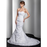 Sirene Cœur Traîne Chapelle Satin Tulle Robe de Mariée avec Dentelle Perlé (002011967)