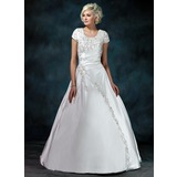 bal Col rond Traine courte Satin Robe de Mariée avec Ondulé Perlé Pailleté (002011976)