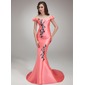 Sirene Hors épaule Traine courte Satin Robe de Bal de Promo avec Brodé Appliques (018018817) Sirene Hors épaule Traine courte Satin Robe de Bal de Promo avec Brodé Appliques (018018817)