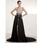 A-Line/Princess Sweetheart Chapel Train Chiffon Tulle Evening Dress With Lace Beading Sequins (017014235)