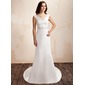 Coupe droite Col V Traine courte Satin Robe de Mariée avec Perlé (002001452)