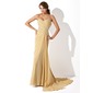 Ligne-A/Princesse Cœur Traine longue Mousseline Robe de Bal de Promo avec Ondulé Perles Sequins (018021083)