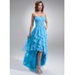 Ligne-A/Princesse Cœur Assymetrique Mousseline Robe de Bal de Promo avec Ondulé Brodé (018021020)