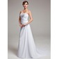 Ligne-A/Princesse Sans bretelles Traine courte Mousseline Robe de Mariée avec Ondulé Dentelle (002004166)