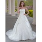 bal Cœur Traîne Chapelle Satin Tulle Robe de Mariée avec Ondulé Dentelle Perlé (002000471)