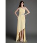 Ligne-A/Princesse Une epaule Assymetrique mousseline de soie Robe de Vacance avec Ondulé Brodé Appliques (020015683)