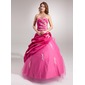 bal Col roulé Longeur au sol Taffetas Tulle Robe de Quinceanera avec Ondulé Dentelle Brodé Fleurs (021004655)