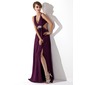 Gaine Col V Traine longue Mousseline Robe de Soirée avec Ondulé Brodé (017004356)