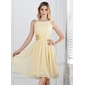 Ligne-A/Princesse Col rond Mi-longues Mousseline Charmeuse Robe de Demoiselle d'Honneur avec Ondulé (007004142)