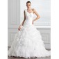 bal Une epaule Traine courte Organza Robe de Mariée avec Ondulé Fleurs (002000590)