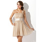 A-Lijn/Prinses Een-Schouder Kort/Mini Chiffon Satijnzijde Schoolgala Jurken met Ceintuur Bloem(En) (022007272)