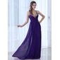 A-Lijn/Prinses V-nek Vloerlengte Chiffon Avondjurk met Roes Kraal (017017396)
