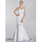 Sirene Cœur Traine courte Charmeuse Robe de Mariée avec Ondulé Dentelle Perlé (002000445)